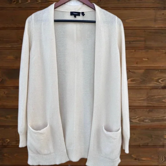 Theory 100% Cashmere | Cardigan Open Front Color:Ivory | Sz:Medium - Picture 2 of 10